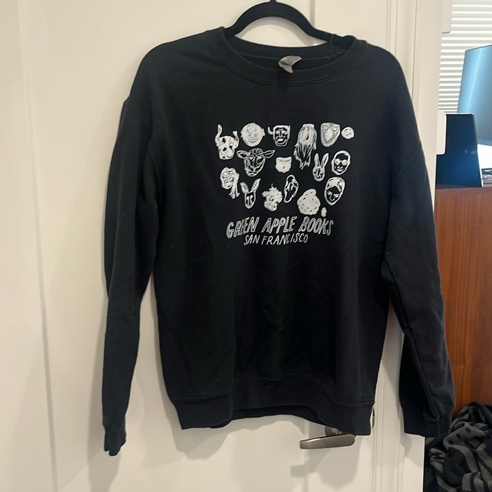 Casual green Apple Books sweatshirt from San Francisco bookstore